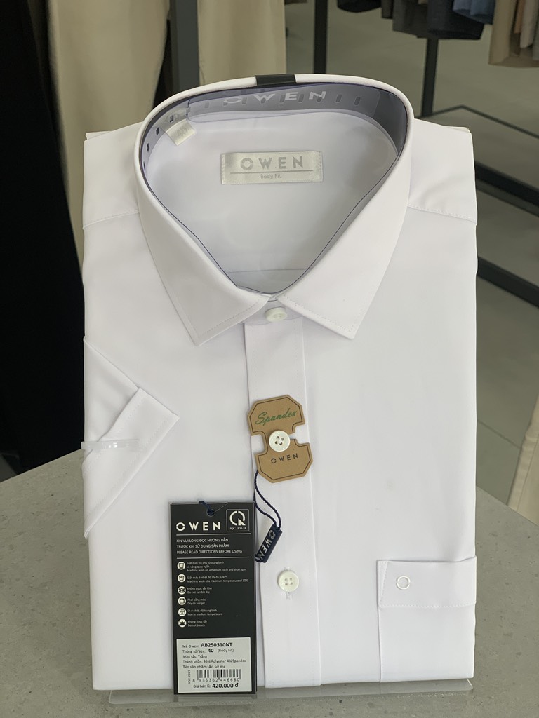 ÁO SƠ MI TRẮNG NGẮN TAY POLYESTER CÓ TÚI AB250310NT