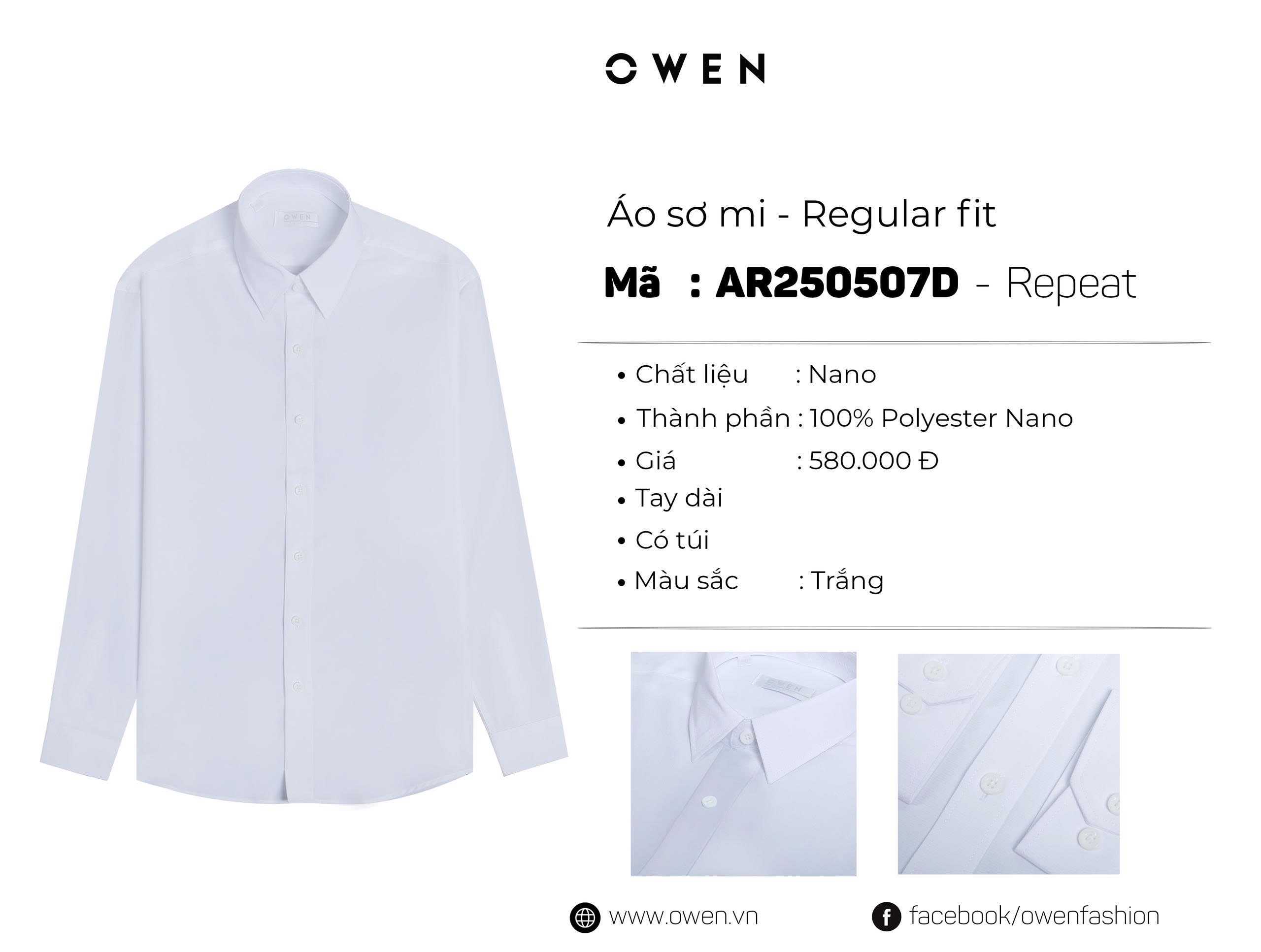ÁO SƠ MI TRẮNG NANO KHÔNG TÚI DÀI TAY AR250507DT