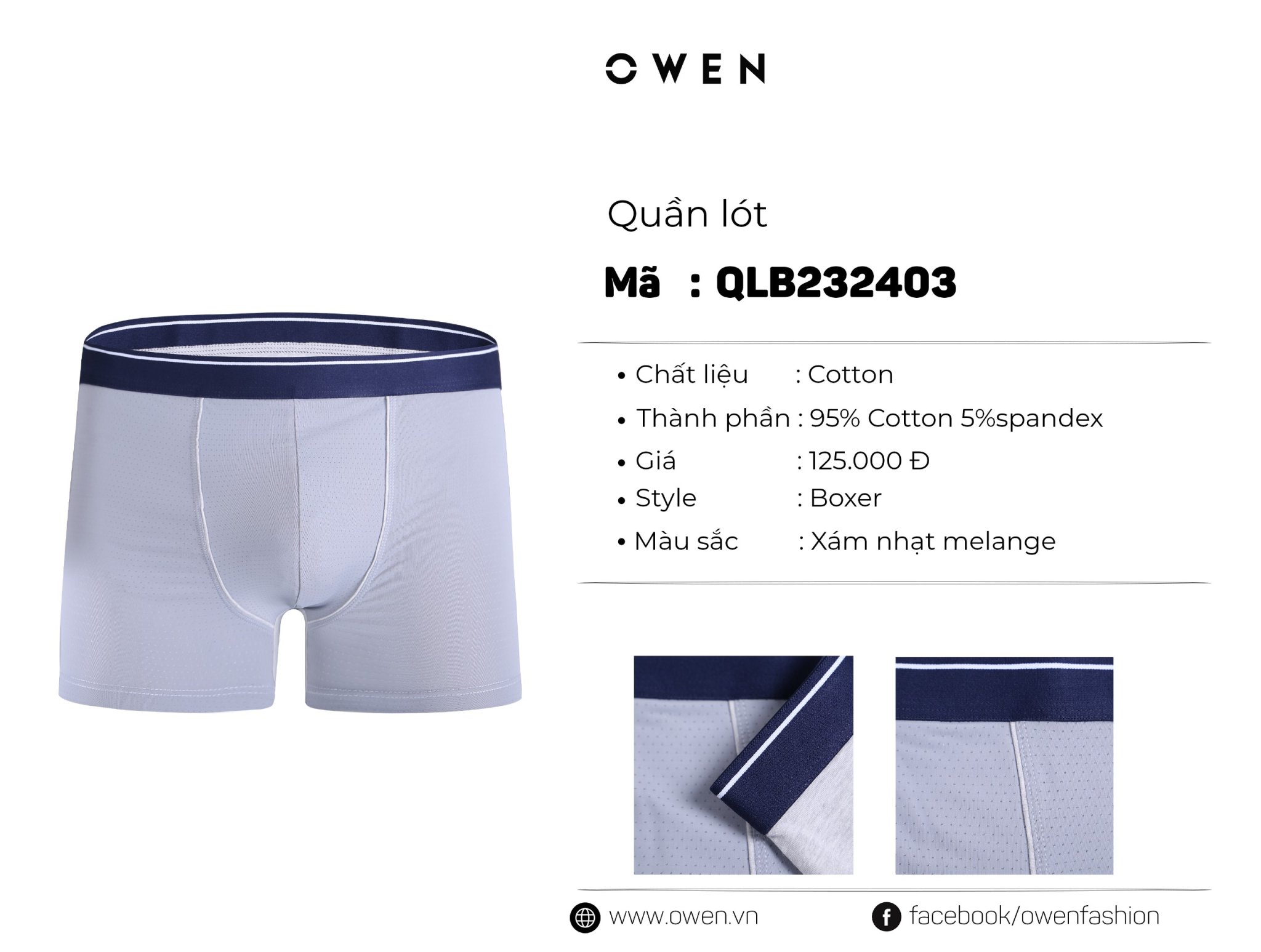 QUẦN LÓT BOXER XÁM NHẠT QLB232403
