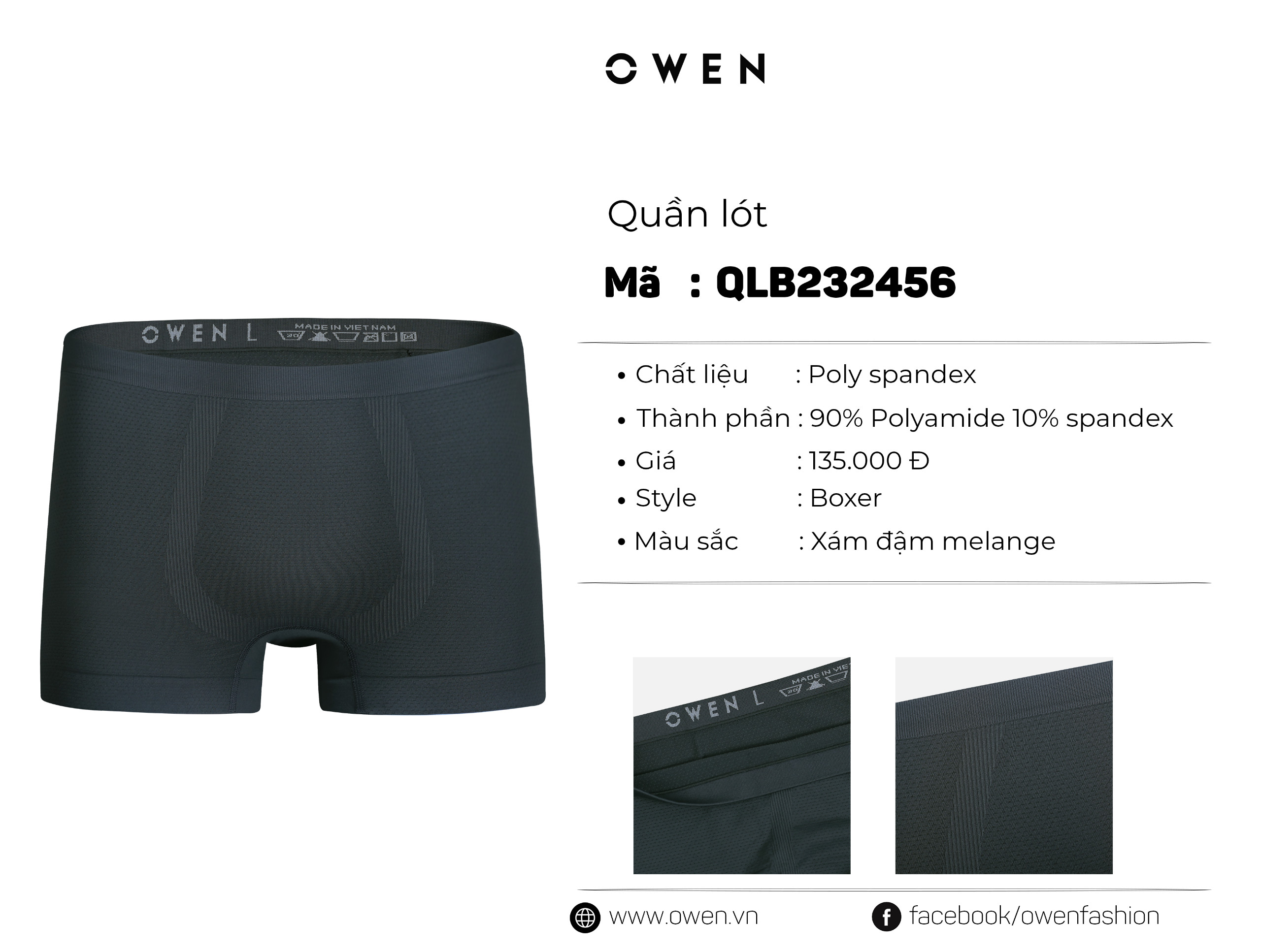 QUẦN LÓT BOXER XÁM ĐẬM QLB232456