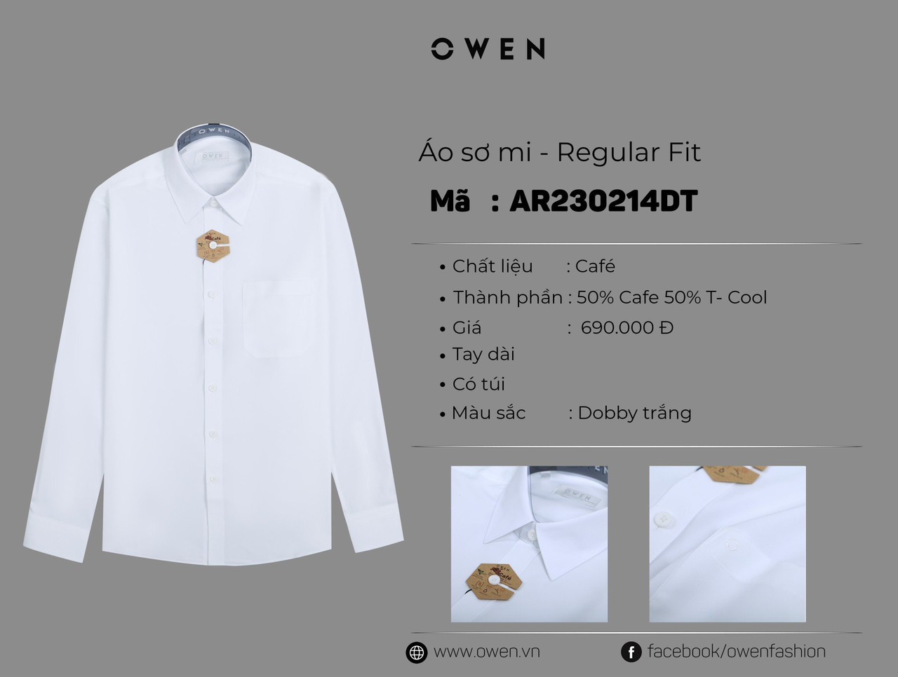 ÁO SƠ MI TRẮNG DÀI TAY CAFE CÓ TÚI AR230214DT gân