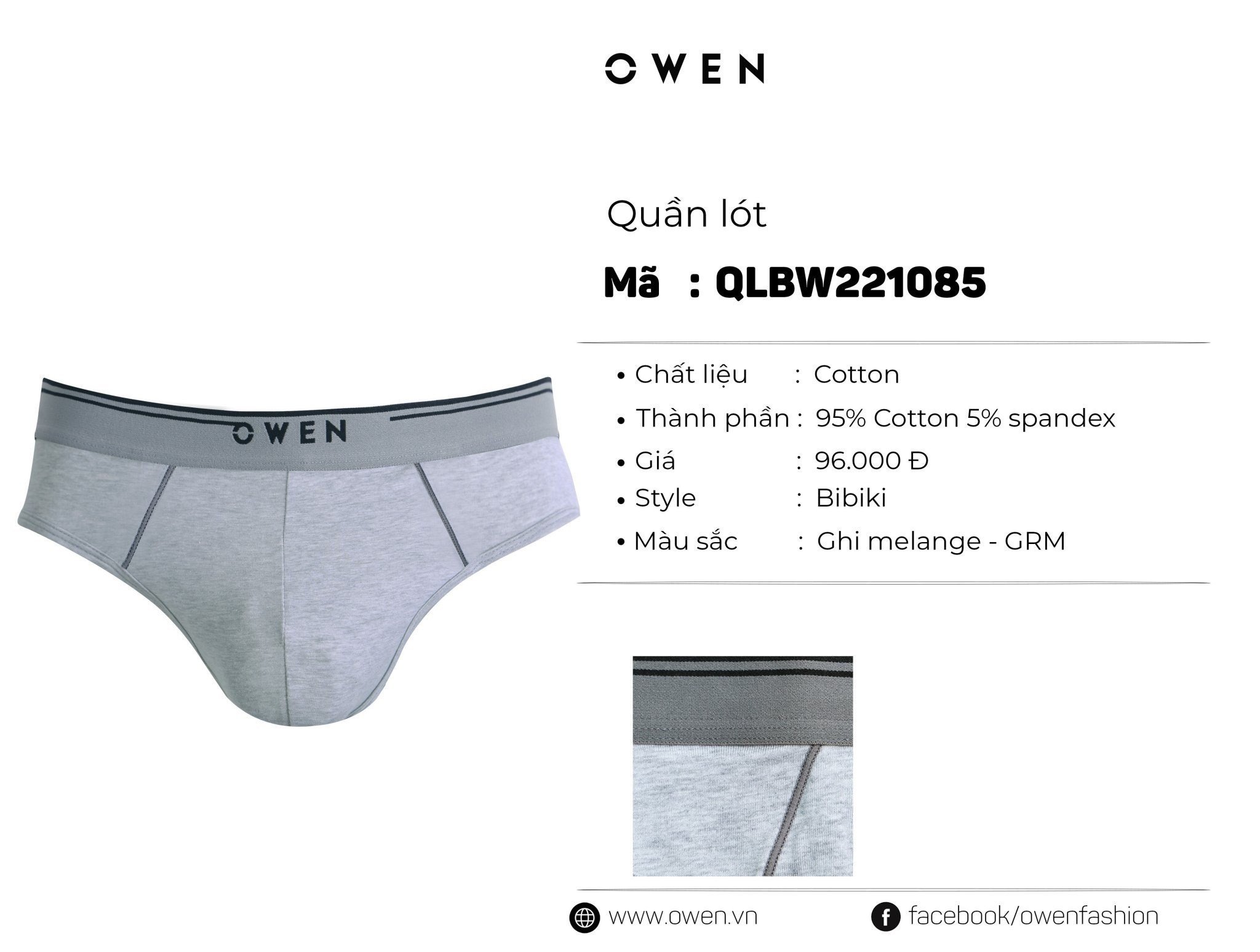 QUẦN LÓT TAM GIÁC XÁM NHẠT QLBW221085