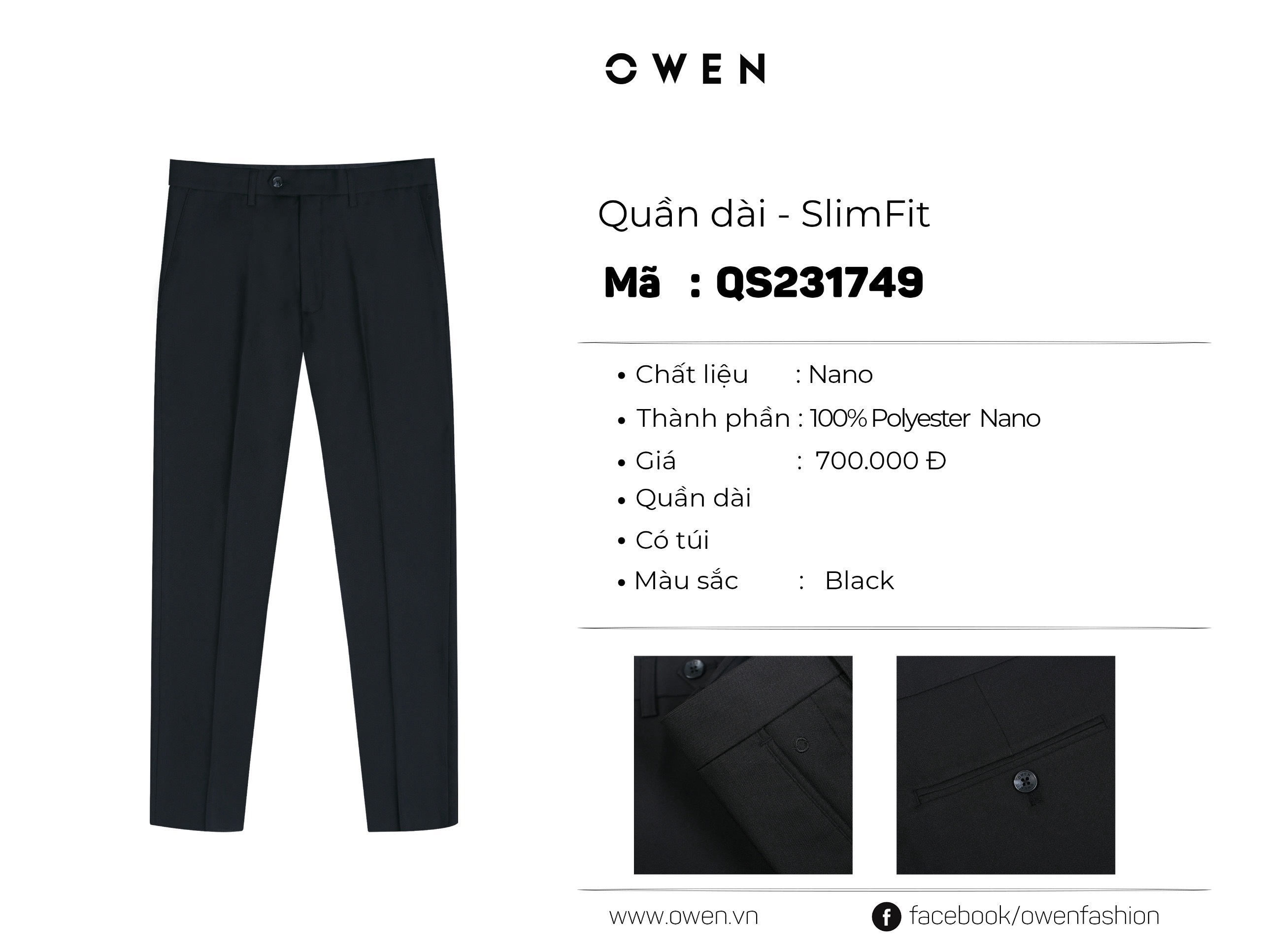 QUẦN TÂY ĐEN NANO QS231749