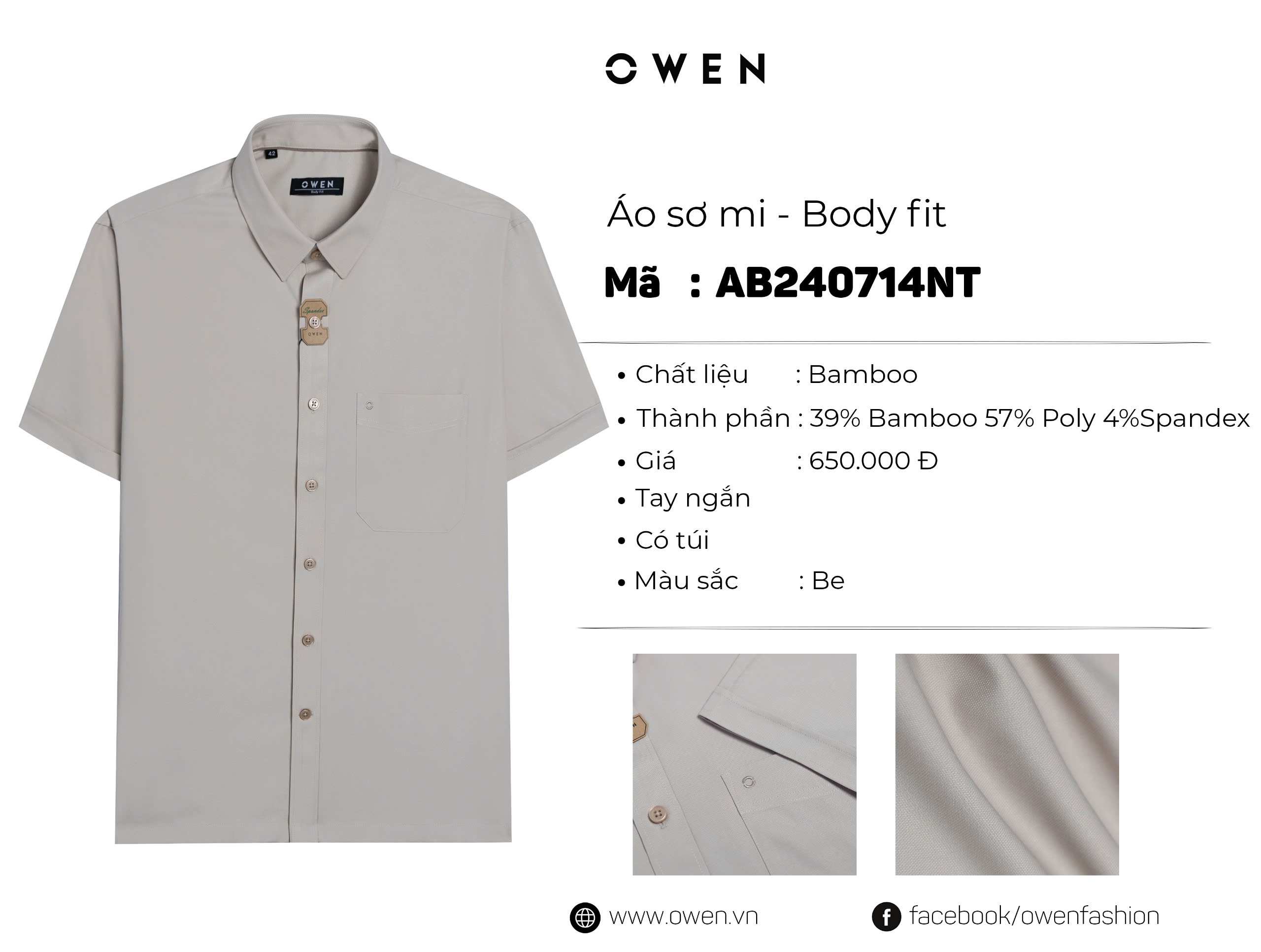 ÁO SƠ MI NGẮN TAY AB240714NT