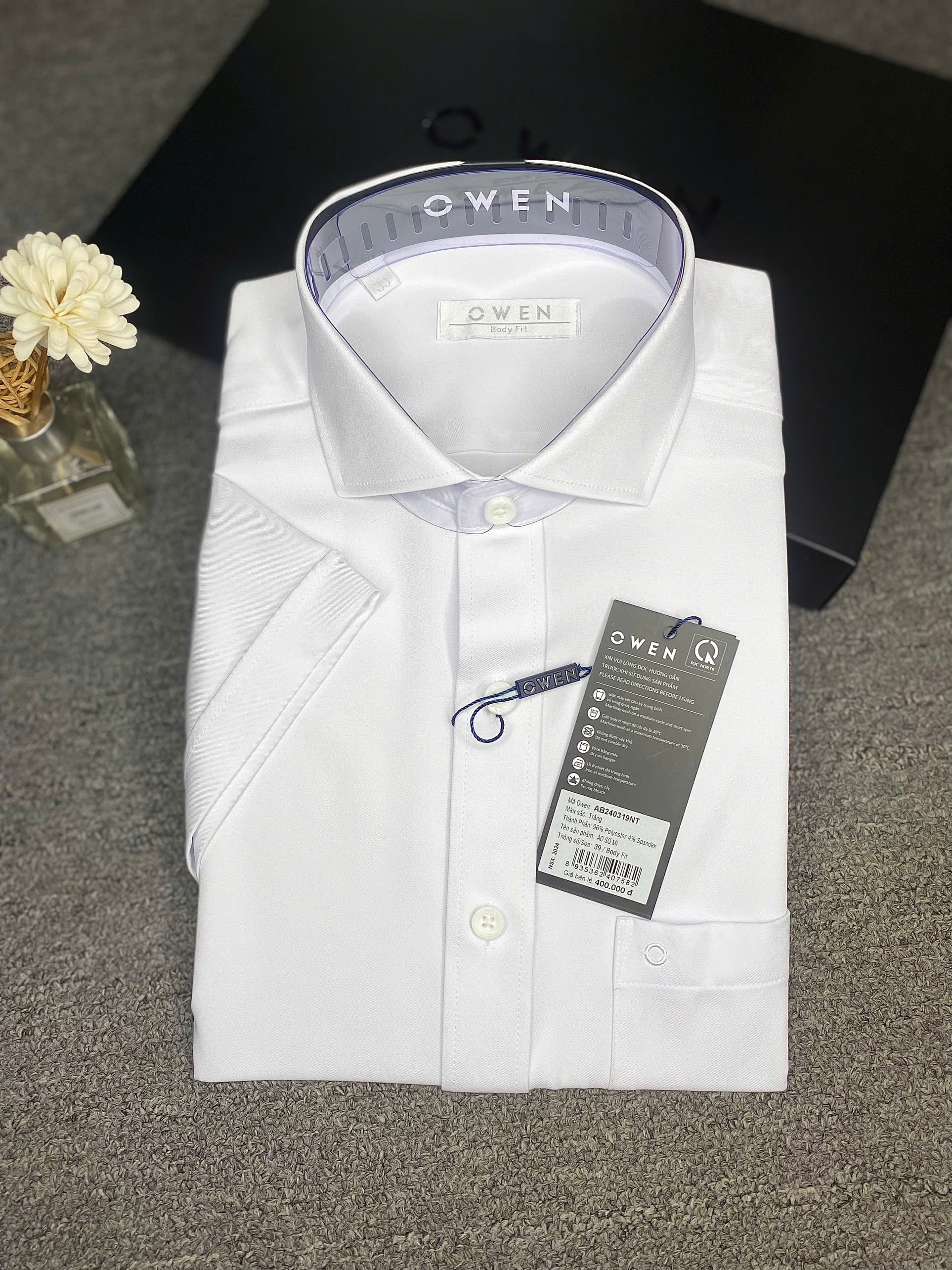 ÁO SƠ MI TRẮNG NGẮN TAY POLYESTER CÓ TÚI AB240319NT