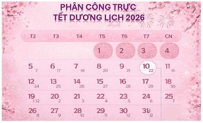 Lịch trực Tết Dương Lịch năm 2026