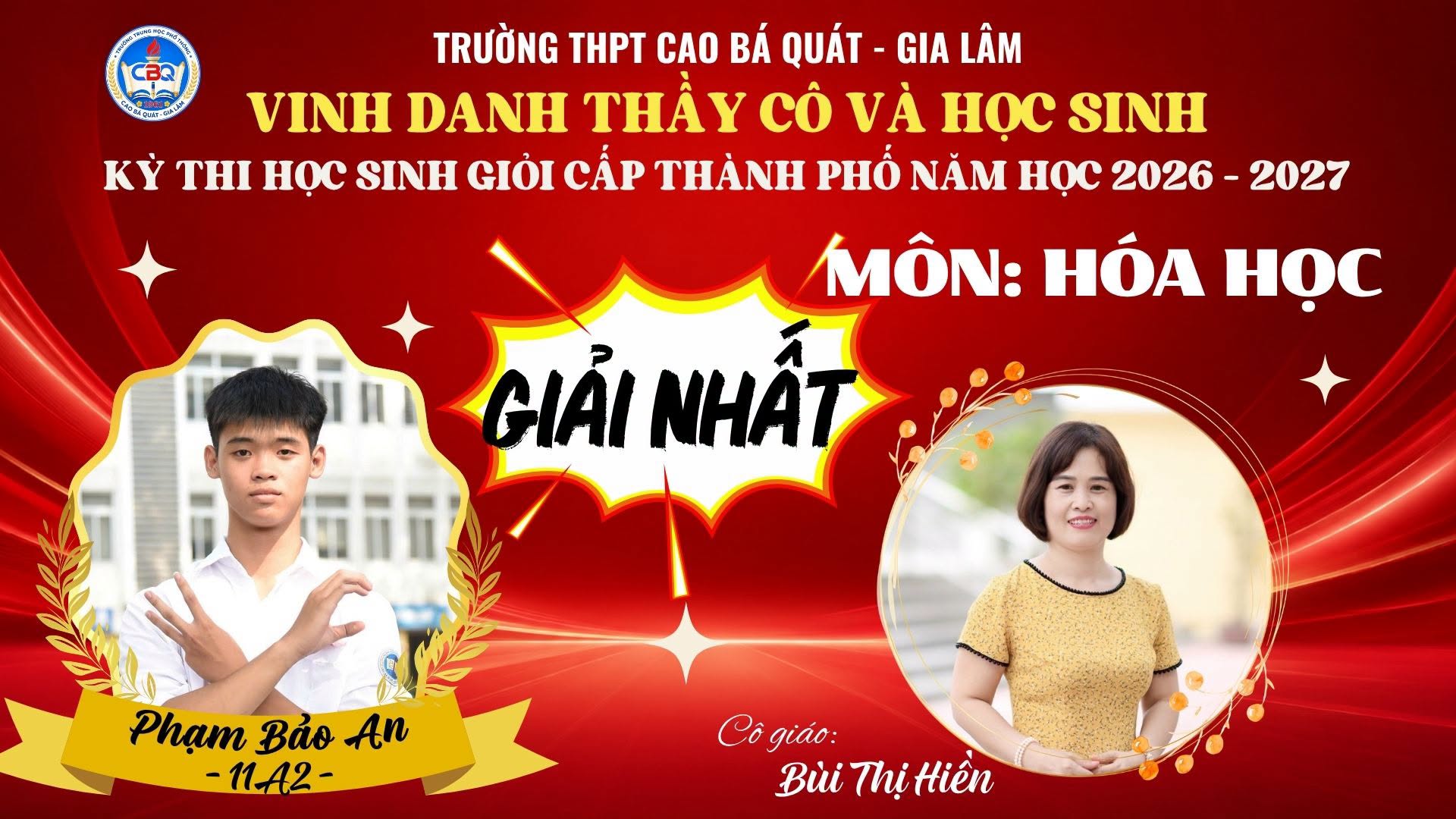 VINH DANH HỌC SINH ĐẠT GIẢI HỌC SINH GIỎI CÁC MÔN VĂN HÓA NĂM HỌC 2026 – 2027