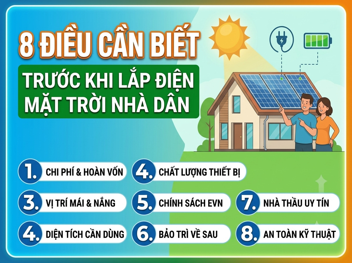 8 Điều Cần Biết Trước Khi Lắp Điện Năng Lượng Mặt Trời Nhà Dân (Mới Nhất)