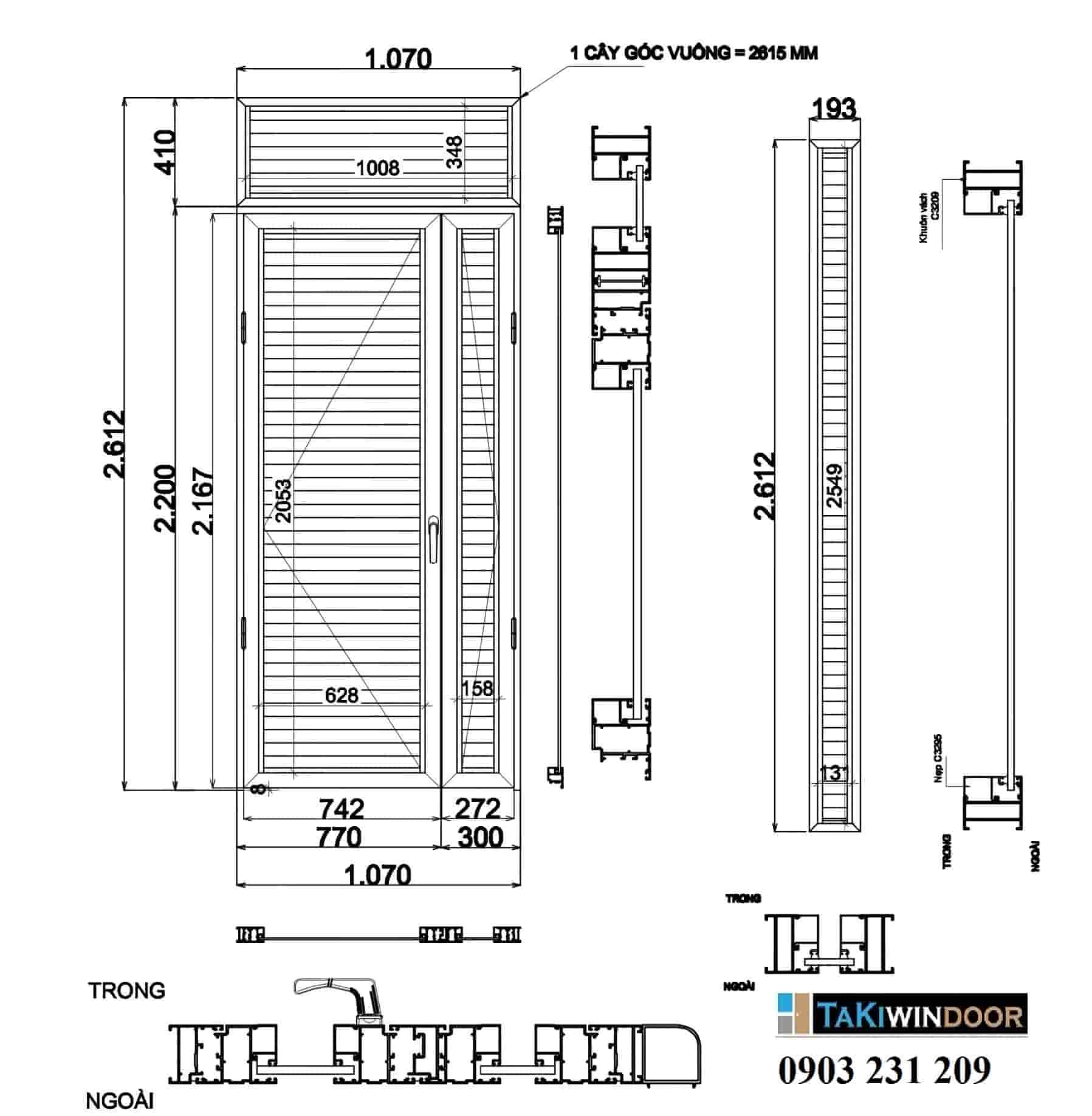 Bản vẽ thiết kế kỹ thuật thi công cửa chớp nhôm Xingfa