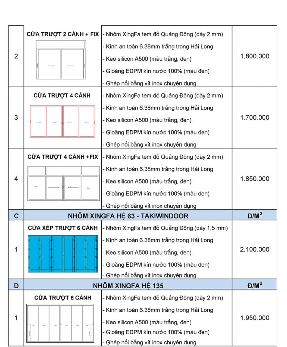 báo giá thi công cửa đi lùa, cửa sổ lùa nhôm Xingfa Quảng Đông chính hãng chất lượng tốt nhất, giá thành cạnh tranh tại thị trường Hà Nội, Quảng Ninh và các tỉnh lân cận