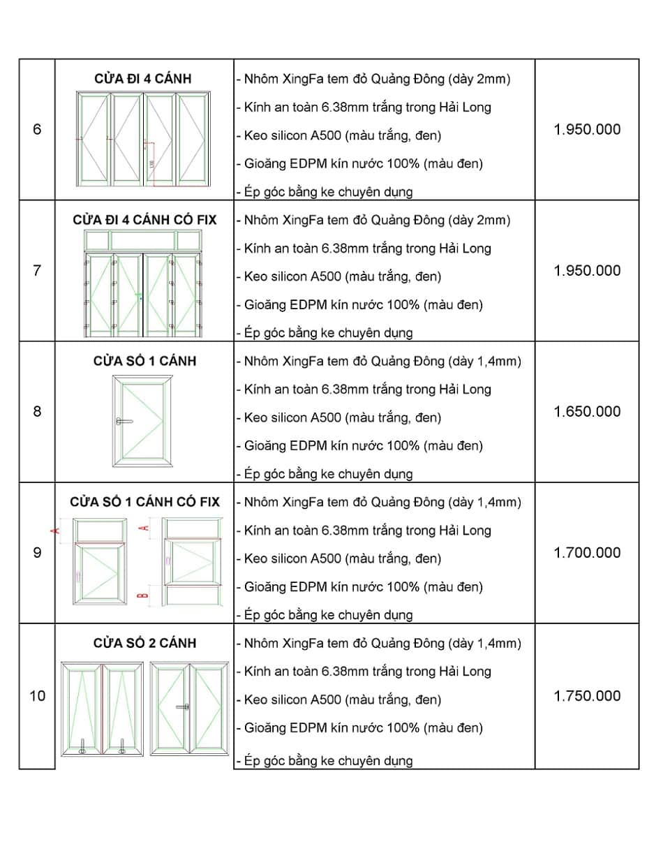 báo giá thi công cửa sổ nhôm Xingfa Quảng Đông chính hãng chất lượng tốt nhất, giá thành cạnh tranh tại thị trường Hà Nội, Quảng Ninh và các tỉnh lân cận