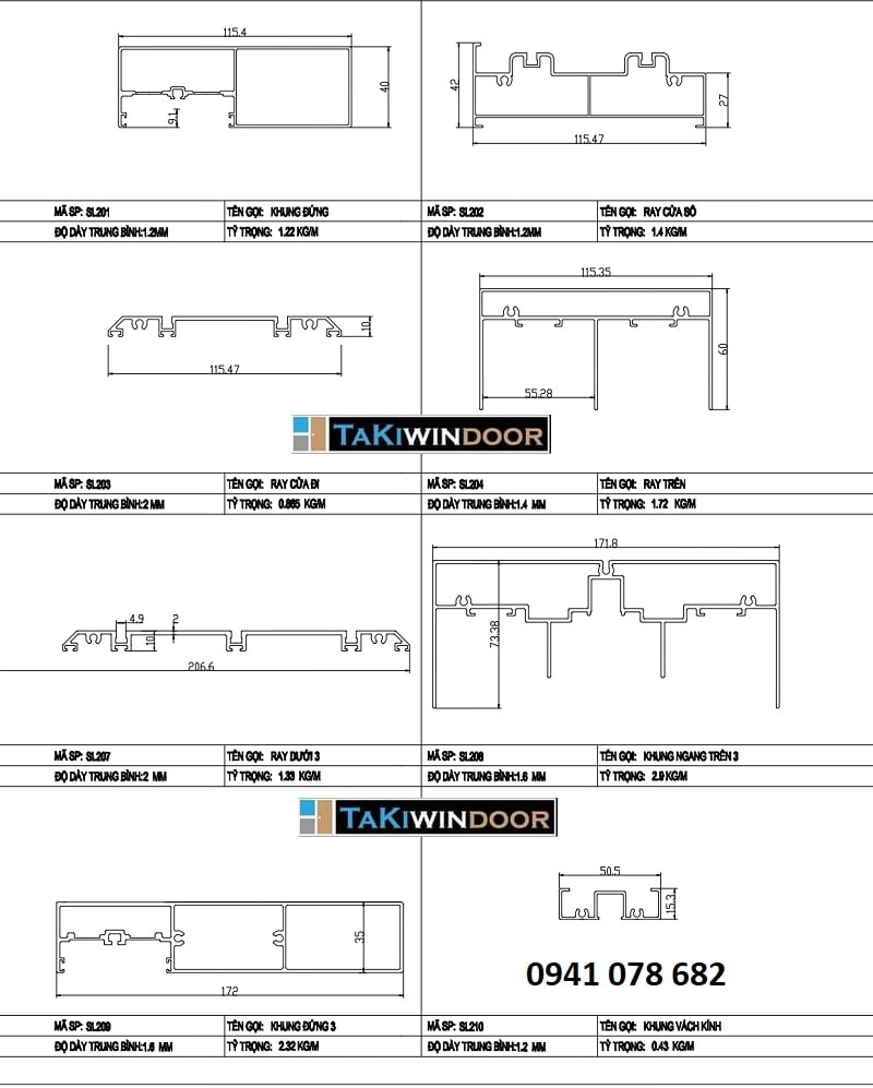 Mặt cắt khung bao hệ Slim nhôm ALLEAD