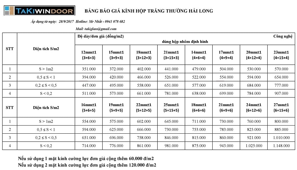 báo giá cung cấp kính hộp Hải Long