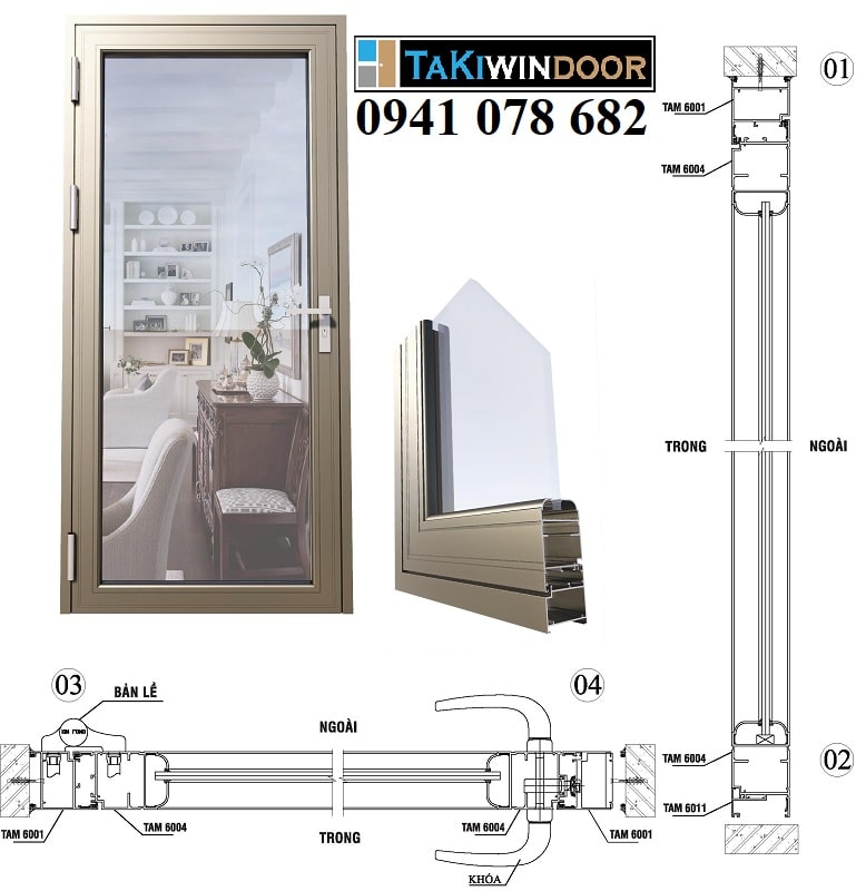 Hướng dẫn sản xuất Cửa đi 1 cánh nhôm JMA hệ TMA60