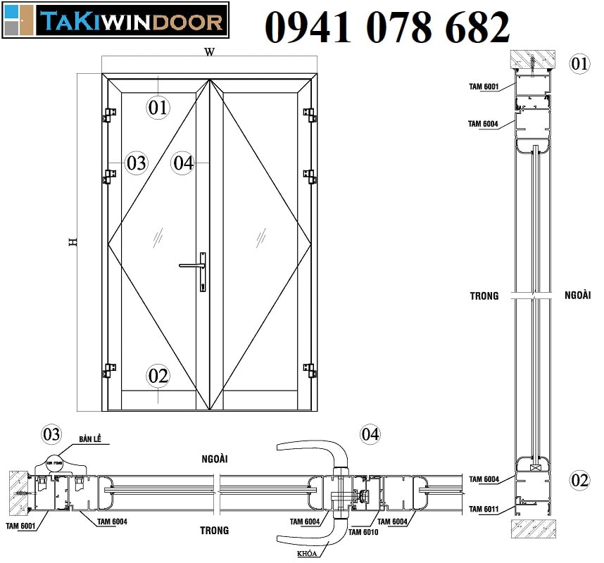 Hướng dẫn sản xuất cửa đi 2 cánh nhôm JMA hệ TMA60