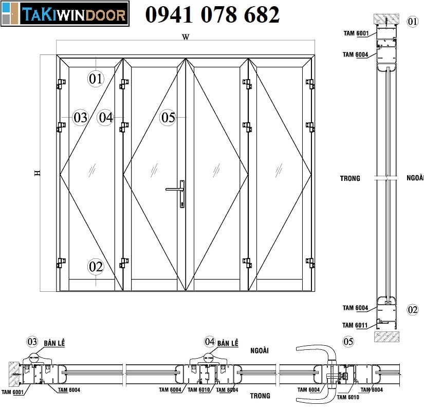 Hướng dẫn sản xuất cửa đi 4 cánh nhôm JMA hệ TMA60