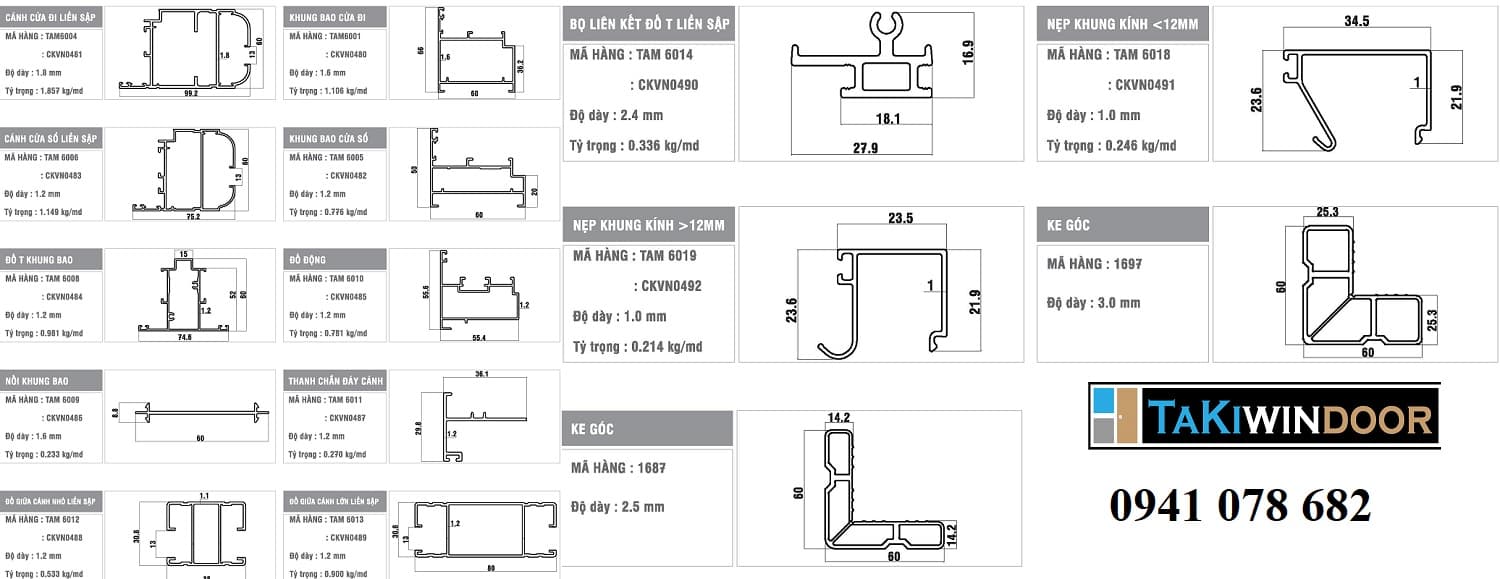 Mặt cắt nhôm JMA hệ TMA60