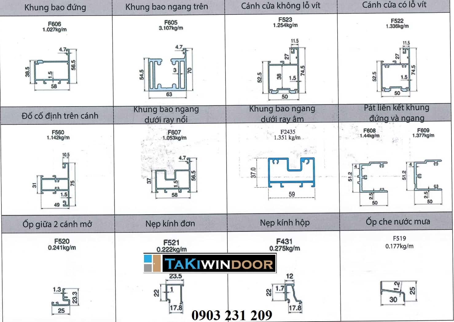 mặt cắt cửa xếp trượt nhôm Xingfa