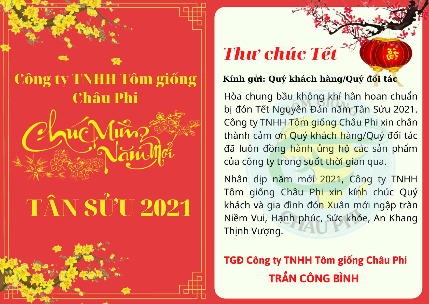 Thư chúc Tết của Công ty TNHH Tôm giống Châu Phi