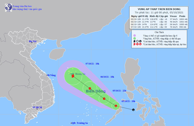 Vùng áp thấp đi vào Biển Đông, khả năng mạnh lên thành bão số 7