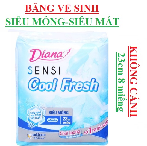 Băng vệ sinh Diana SenSi Cool Fresh Siêu mỏng không cánh 23cm 8miếng