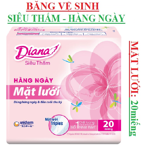 Băng vệ sinh hàng ngày siêu thấm mặt lưới diana không cánh 20 miếng