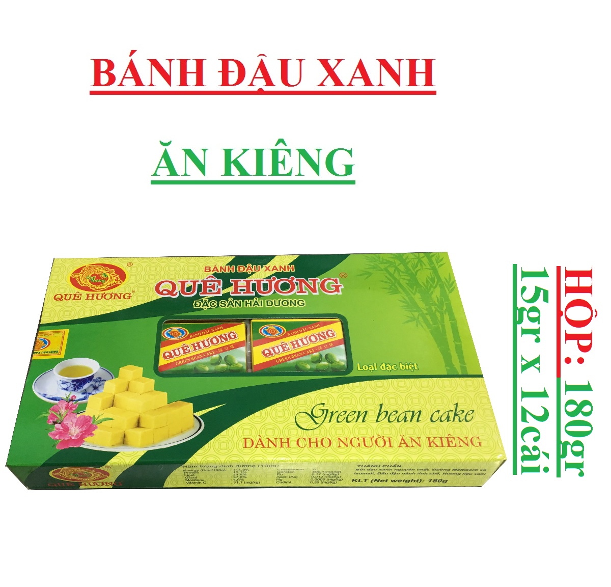 Bánh đậu xanh cho người ăn kiêng Quê Hương hộp 180gr