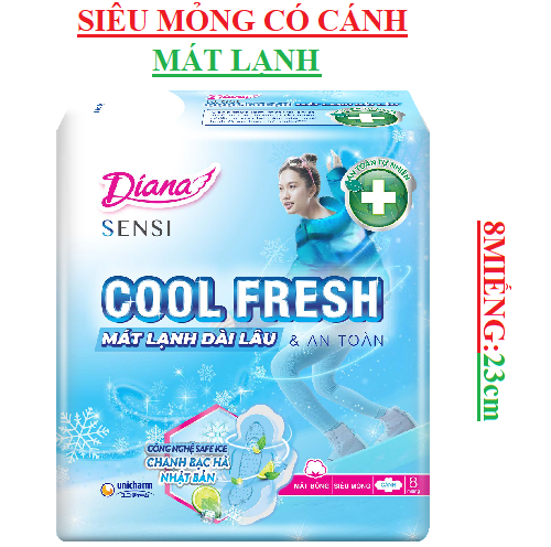 Băng vệ sinh siêu mỏng Diana sensi cool fresh  có cánh 8 miếng