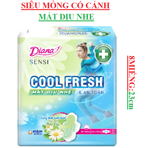 Băng vệ sinh siêu mỏng Diana sensi cool fresh  có cánh 8 miếng