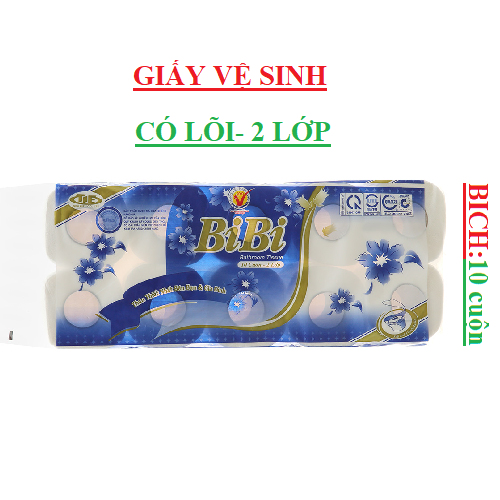 Giấy vệ sinh 2 lớp Bibi có lõi bịch 10 cuộn