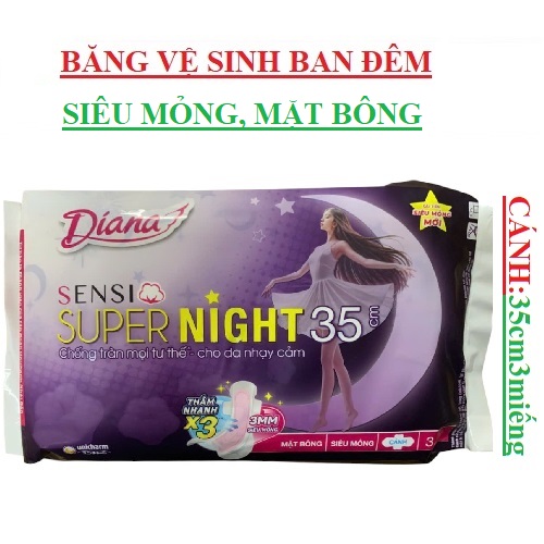 Băng vệ sinh super night đêm 35cm có cánh Diana sensi gói 3 miếng