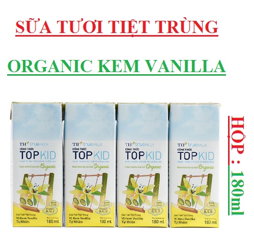 Sữa tươi tiệt trùng TH true milk topkid organic 180ml vị vanilla