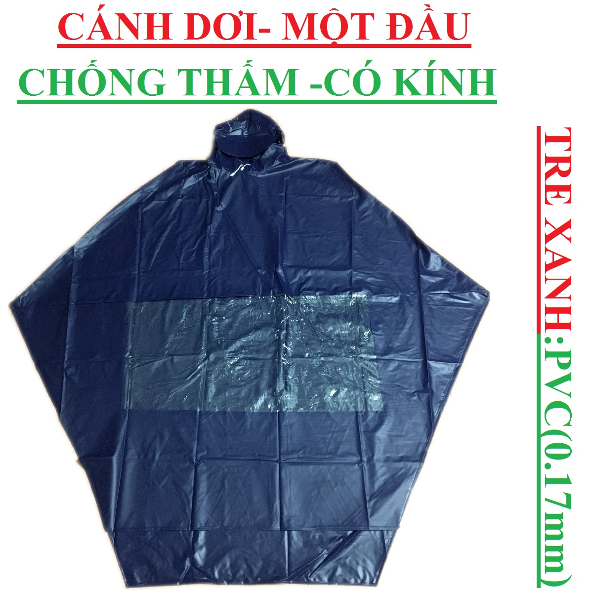 Áo mưa cánh dơi người lớn 1 đầu có kính  PVC 0,17 (1,4 x 1,6)m