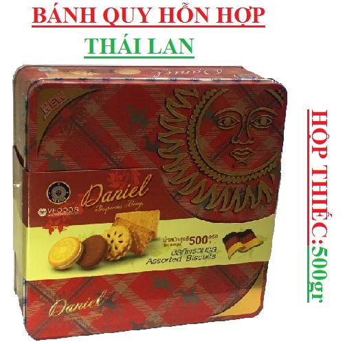 Bánh quy kẹp kem hỗn hợp Daniel mặt trời hộp thiếc 500gr