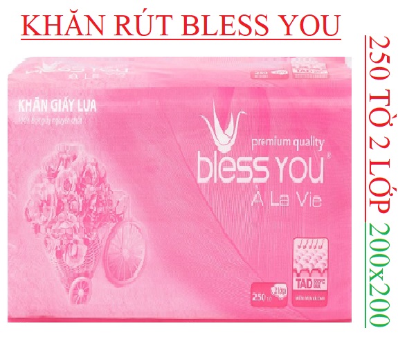 Giấy ăn rút Bless you 250 tờ 2 lớp 200x200mm