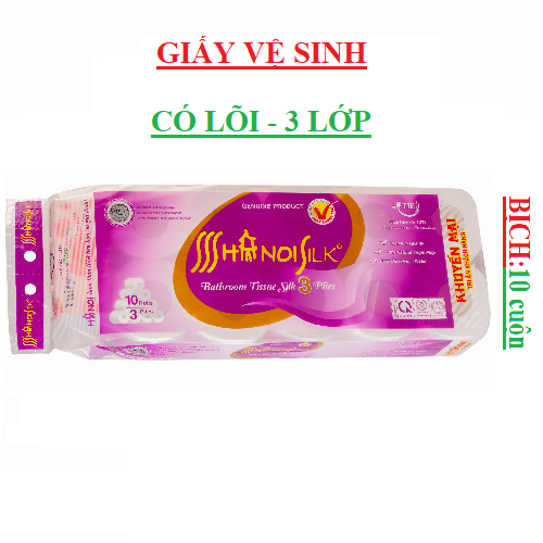 Giấy vệ sinh 3 lớp Hà nội silk  có lõi tím bịch 10 cuộn