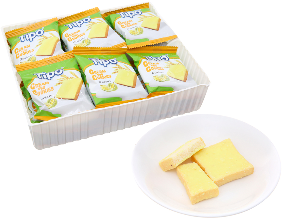 Bánh trứng nướng kem sầu riêng Tipo durian cream egg cookies Hữu nghị túi 220gr | Azmart.vn