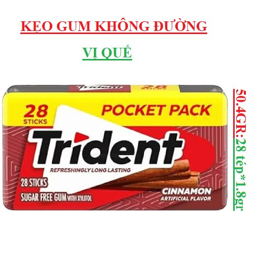 Kẹo gum (cao su) không đường vị quế Trident gói (48-:-51)gr