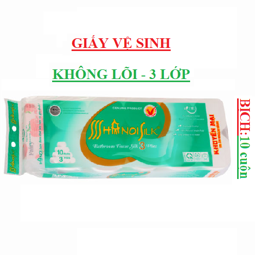 Giấy vệ sinh 3 lớp Hà nội silk  không lõi xanh bịch 10 cuộn