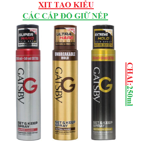 Xịt tóc tạo kiểu, giữ kiểu lâu GATSBY chai (200-:-250)ml