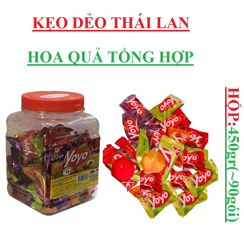 Kẹo dẻo hoa quả YoYo Thái Lan hộp 450gr (~90gói)