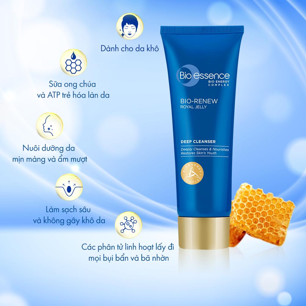Sữa rửa mặt Bio-essence da khô sữa ong chúa + ATP 100g