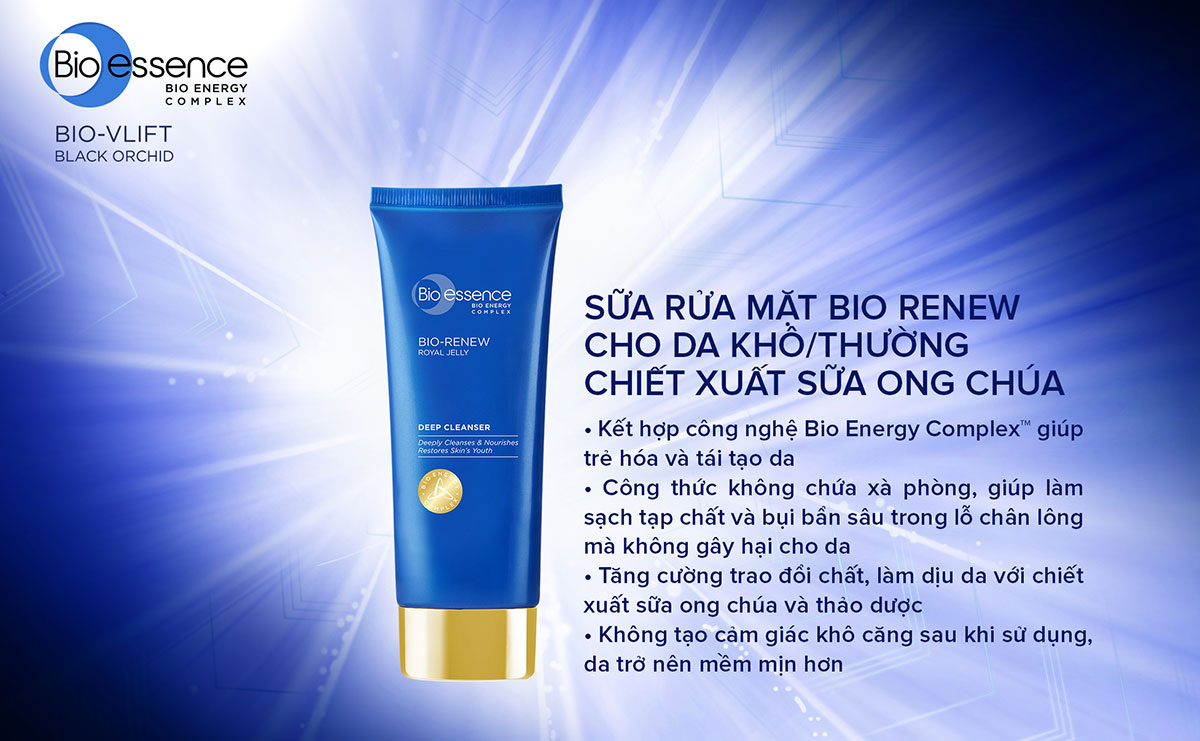 Sữa rửa mặt Bio-essence da khô sữa ong chúa + ATP 100g