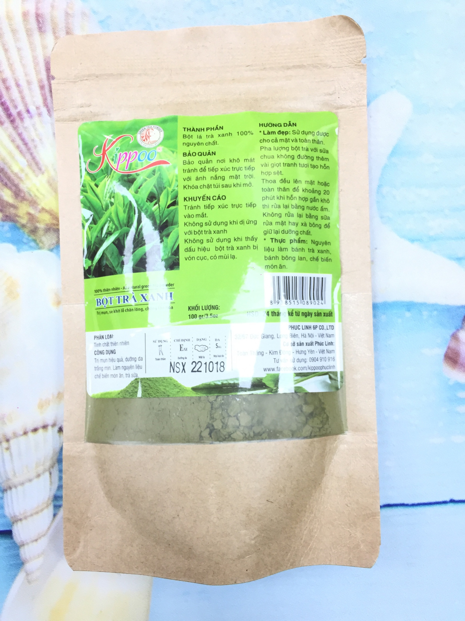 Bột đắp mặt trà xanh kippoo 100gr