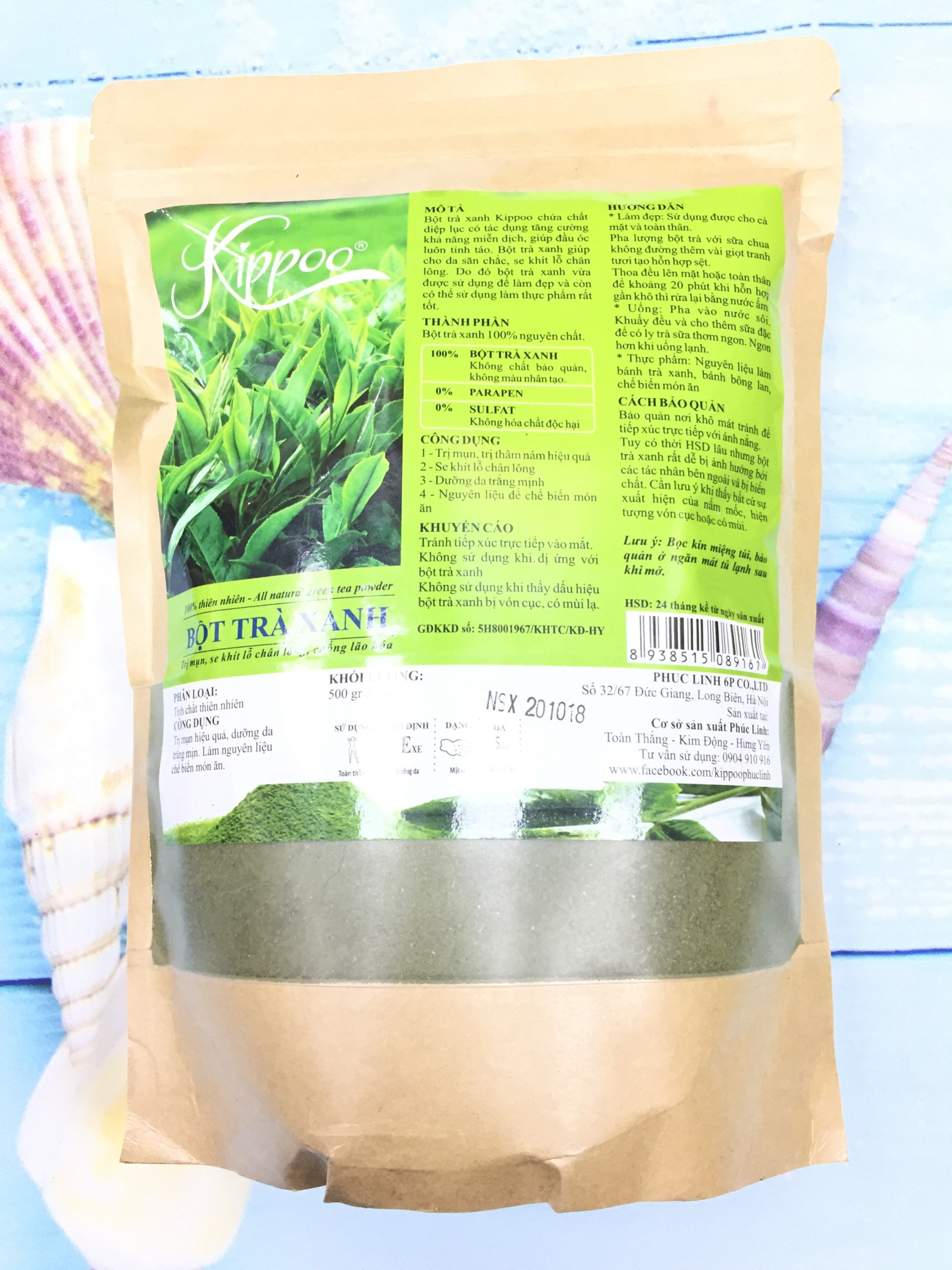 Bột đắp mặt trà xanh Kippo 500gr