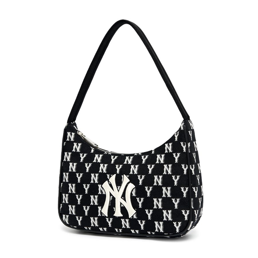 MLB Black Monogram Jacquard Hobo cổ điển New York Yankees Bag