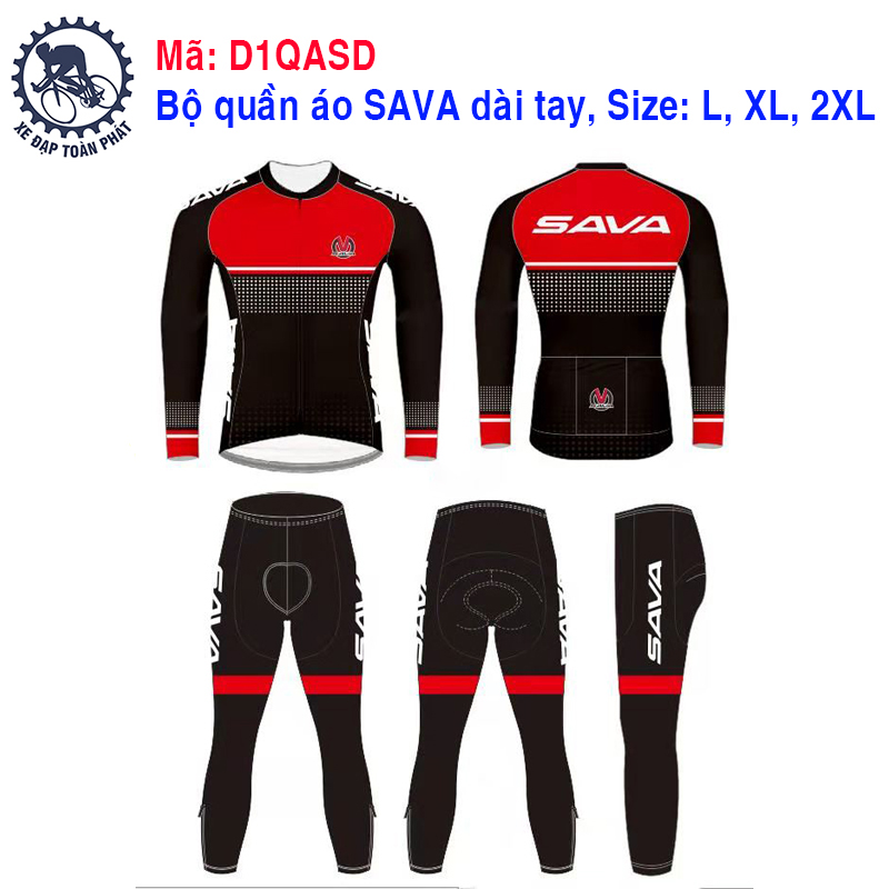 Bộ quần áo SAVA dài, màu Đen đỏ