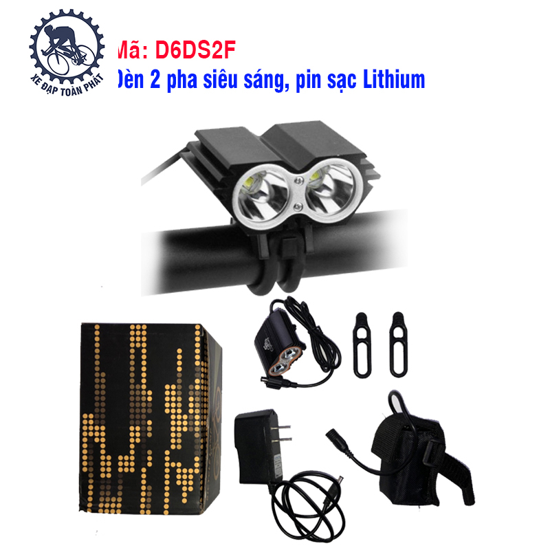 Đèn 2 pha siêu sáng, pin sạc Lithium