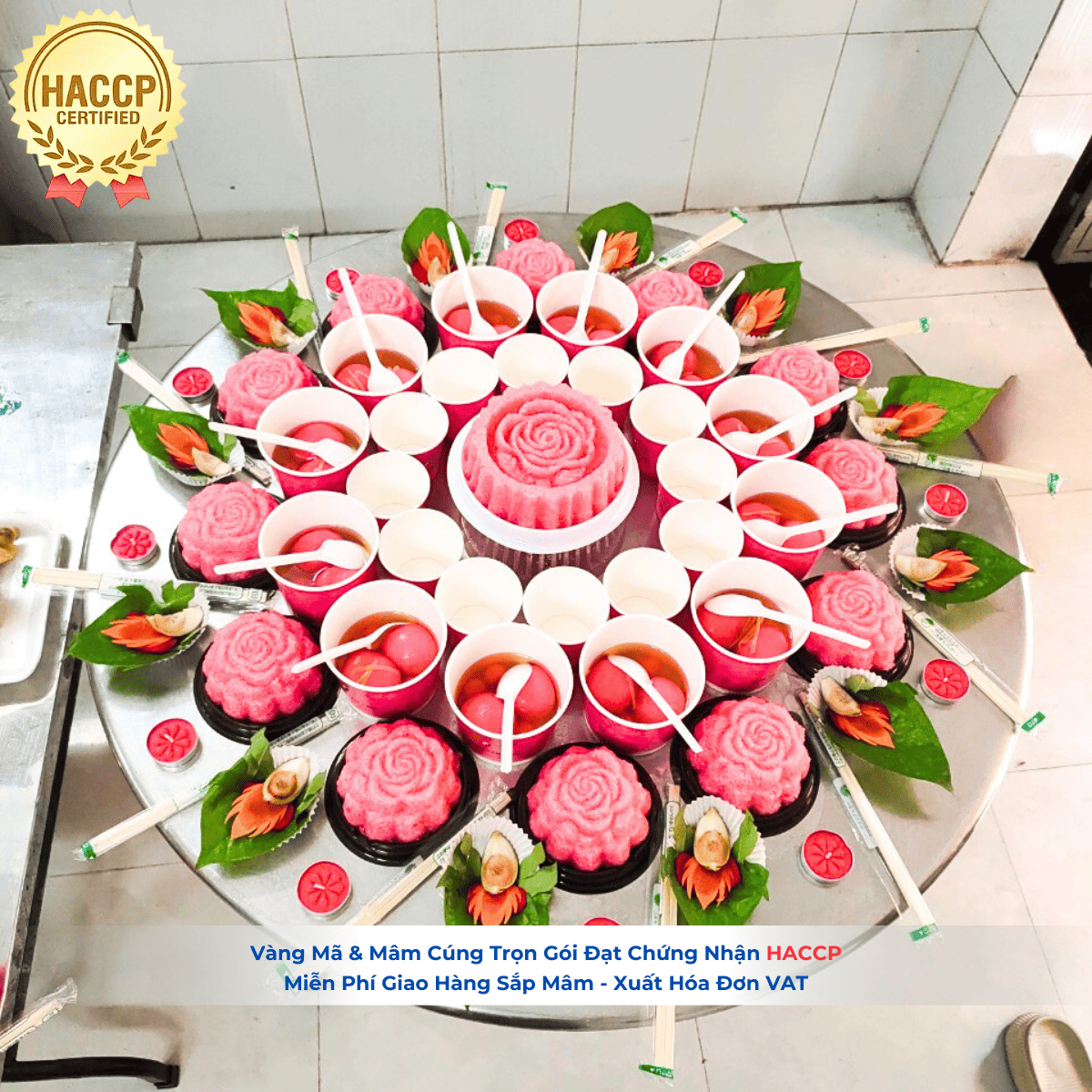 Mâm Cúng Đầy Tháng Bé Gái Tone Hồng