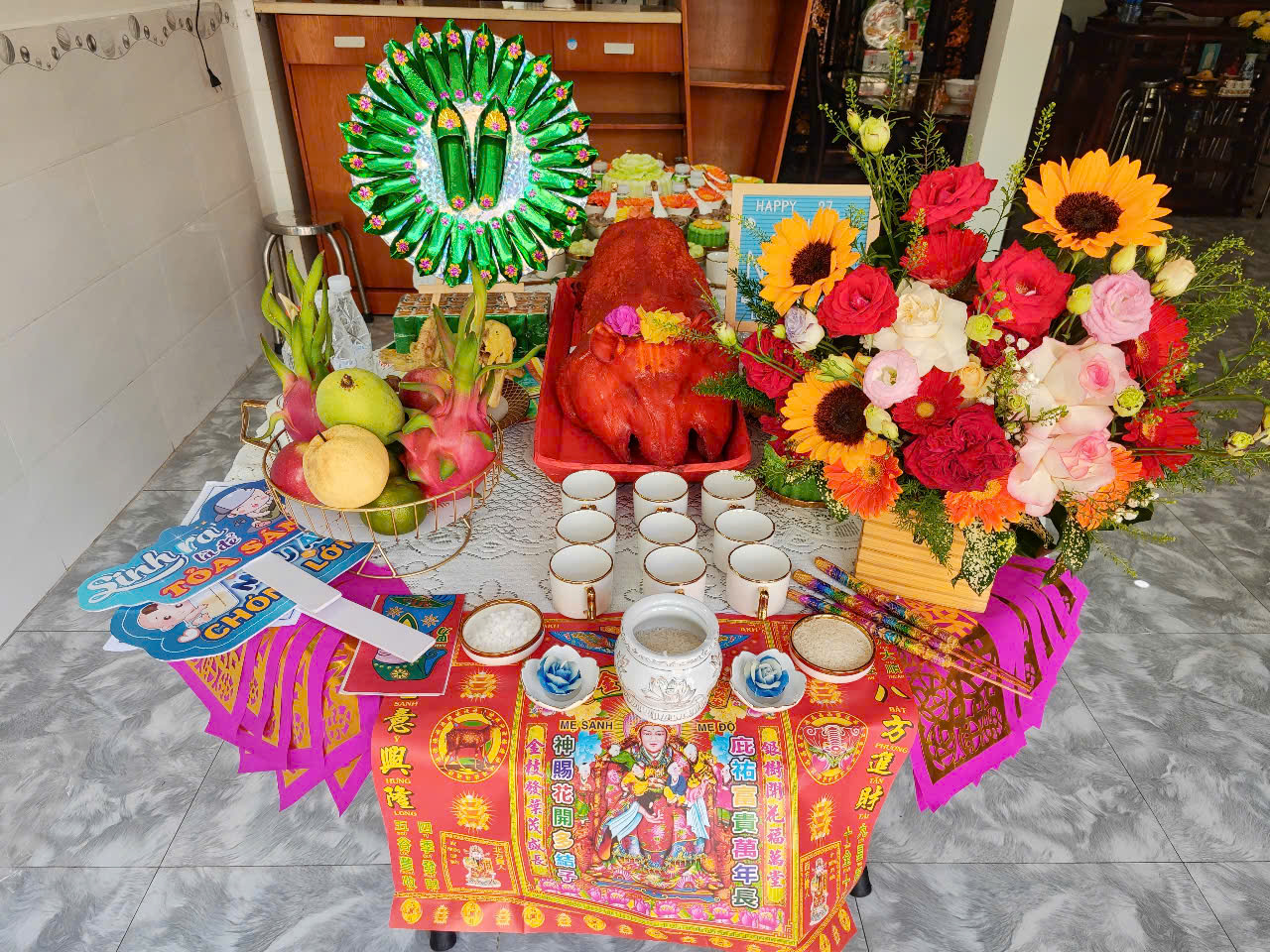 Mâm Cúng Đầy Tháng Bé Trai Tone Xanh Primium